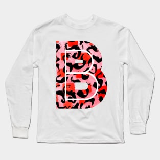 Abstract Letter B Watercolour Leopard Print Alphabet Red Long Sleeve T-Shirt